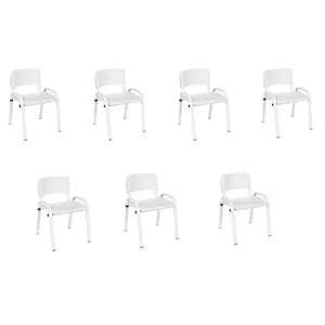 Kit 7 Cadeiras Infantil Iso, Escola, Base Branco- Branco