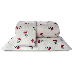 Cobre Leito Queen Basic Dupla Face 180 Fios 3 Peças Flores Vermelhas
