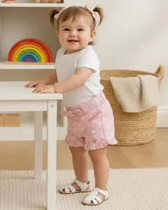 Short Bebê Curto Estampado com Babado Rosa P