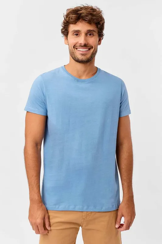 T-Shirt Básica Premium Fit Sem Costura Lateral Azul AZUL/M