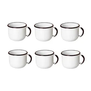 Jogo De Xícara De Cafezinho 06 Peças Esmaltada Branco 120 Ml Ewel