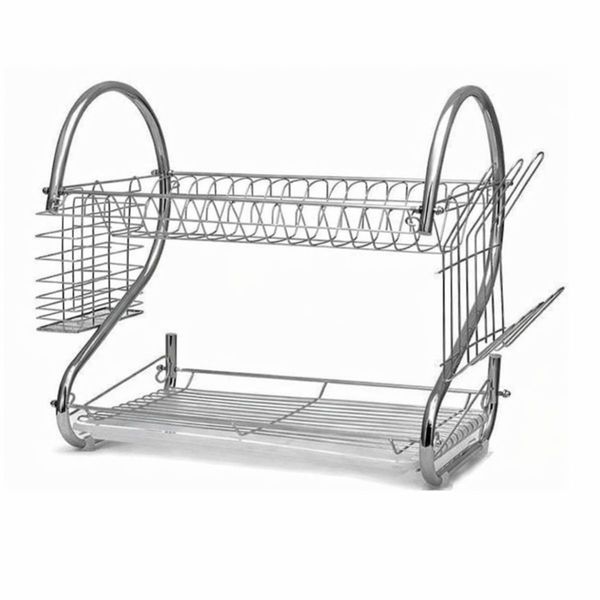 Escorredor Louças Suporte Pratos 2 Andares Metal Cromado Porta Copos Talheres Cozinha