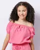 Blusa Juvenil Cropped Manga Curta Com Lastex Rosa 10