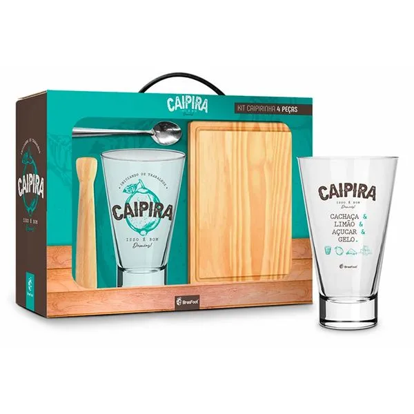 Kit Copo Caipirinha Long Com Colher, Mini Tábua E Socador 400ml 10293 - Brasfoot