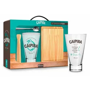 Kit Copo Caipirinha Long Com Colher, Mini Tábua E Socador 400ml 10293 - Brasfoot