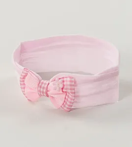 Faixa de Cabelo Laço e Flor Xadrez Rosa Rosa