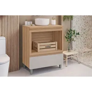 Gabinete Banheiro Rainha c/1Gav e Nicho 70cm Greige Nesher