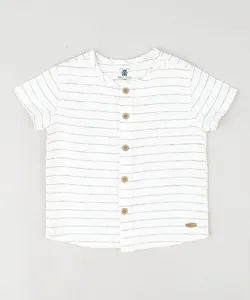 Camisa Infantil Listrada Manga Curta Branca 9-12