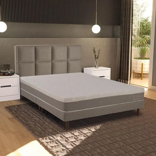 Conjunto Cama Box Queen com Sommier e Cabeceira Cloud Colchão de Espuma Euro Pillow Fendi Kappesberg Cama Box Queen Cloud com Sommier e Cabeceira Colchão de Espuma Euro Pillow Fendi Kappesberg