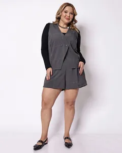 Bermuda Plus Size Feminina Alfaiataria Cinza G1
