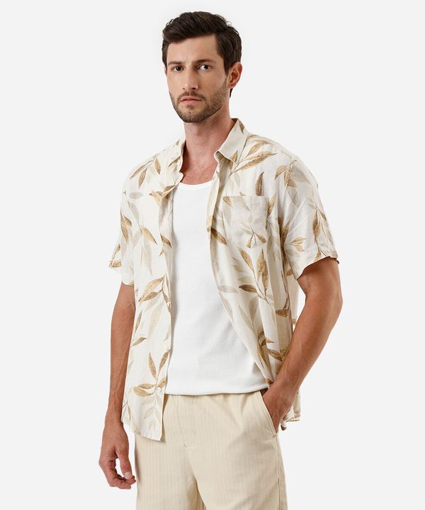 camisa masculina com linho folhagens colorida M