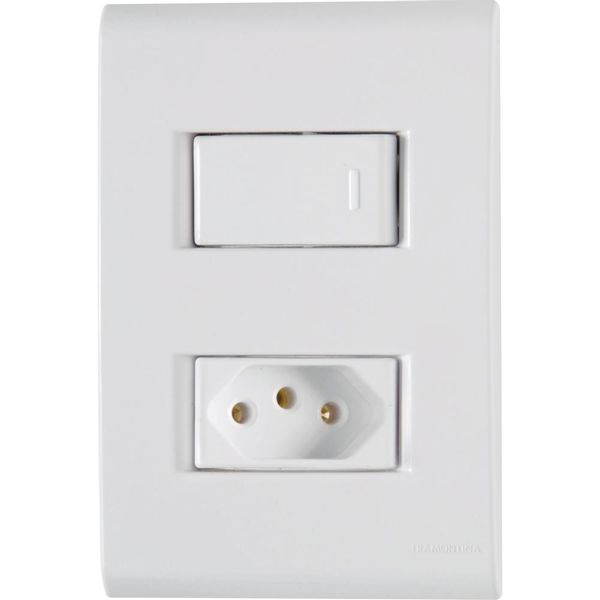 Conjunto 4x2 com 1 Interruptor Simples 10 A 250 V e 1 Tomada 2P+T 10 A 250 V Tramontina Liz Branco