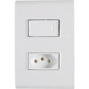 Conjunto 4x2 com 1 Interruptor Simples 10 A 250 V e 1 Tomada 2P+T 10 A 250 V Tramontina Liz Branco