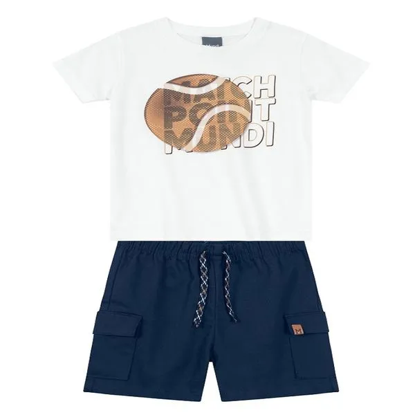 Conjunto - Camiseta Branca e Bermuda Malha - Brandili Conjunto - Camiseta Branca e Bermuda Malha - Tam 3 - Brandili