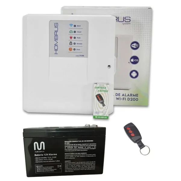 Central de Alarme Wi-Fi D200 sem Fio com Bateria 12V 7Ah Bivolt Hombrus Central de Alarme Wi-Fi D200 sem Fio Bivolt com Bateria Hombrus
