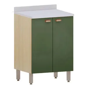 Balcão de Cozinha 60 cm 2 Portas Com Tampo Luciane Classic | Verde/Freijo