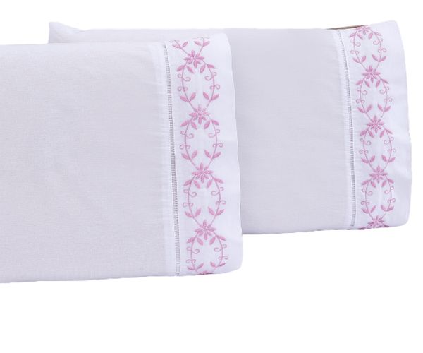 Jogo lençol Queen casal bordado 3 peças branco uva veneza
