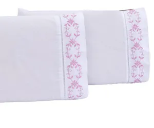 Jogo lençol Queen casal bordado 3 peças branco uva veneza