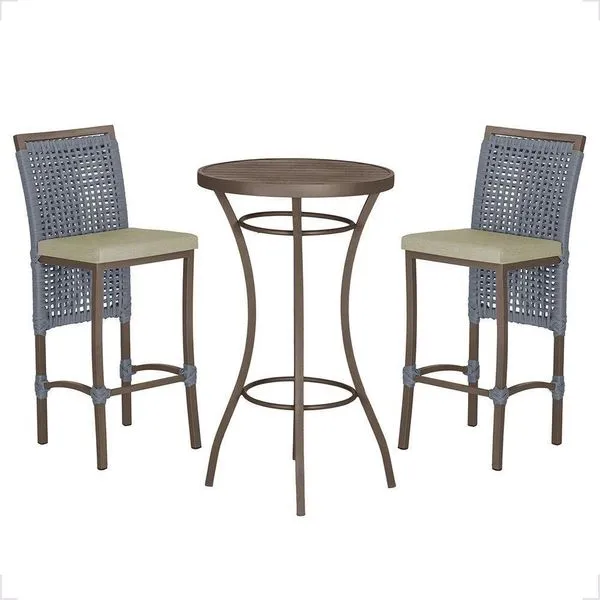Mesa Bistrô E 2 Banquetas Roma Marrom Corda Estofado 7 Trama Prata