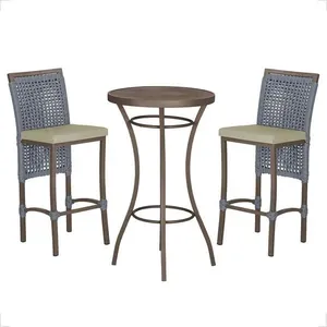 Mesa Bistrô E 2 Banquetas Roma Marrom Corda Estofado 7 Trama Prata