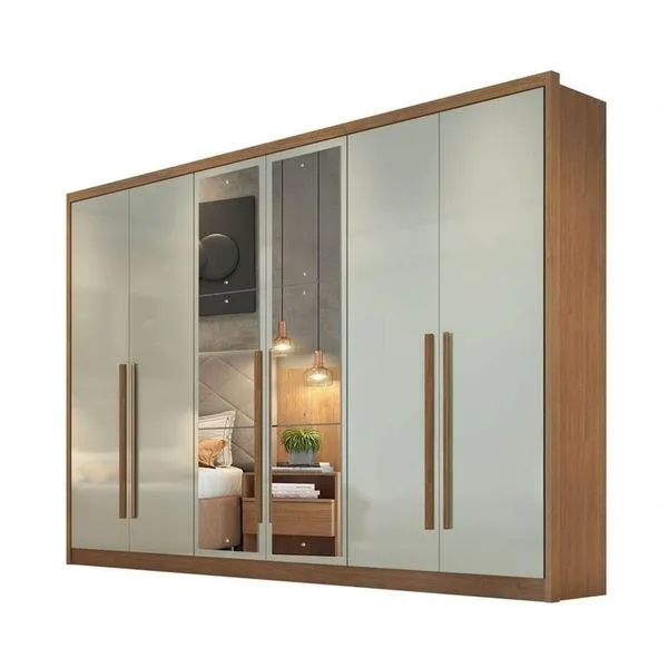 Guarda Roupa Casal Com Espelho 6 Portas 8 Gavetas - Robust -cumaru/fendi - Móveis Horizonte