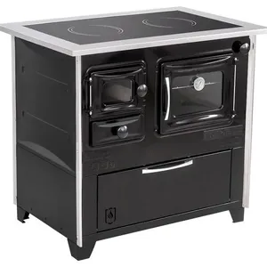 Fogão a Lenha 4 Bocas Hidro Industrial Prime Vitro N2 Lado Direito com Forno 42L Preto e Prata Fogão a Lenha 4 Bocas Hidro Industrial Prime Vitro N2 Lado Direito Preto e Prata