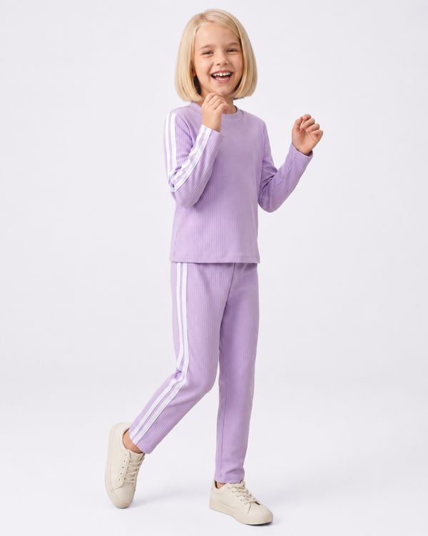 Conjunto Infantil Canelado Frisos Laterais Lilás 4