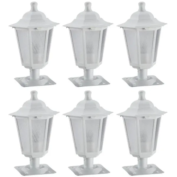Kit 6 Balizadores Luminárias de Jardim Branco 31cm Clássico Alumínio Lente Fosca Grega Dital