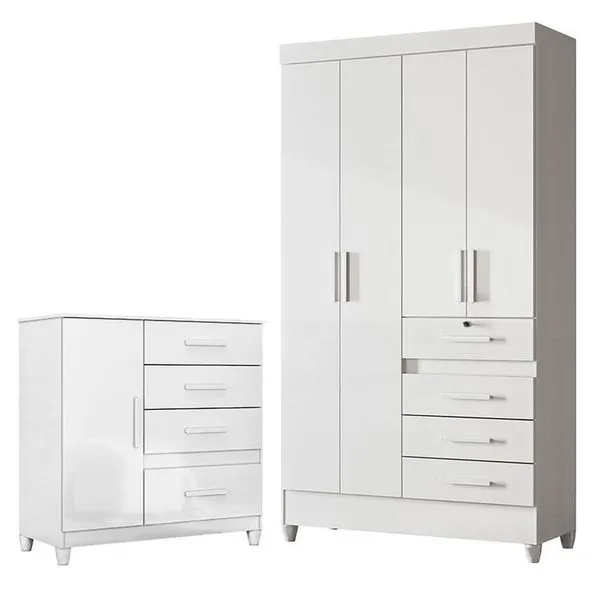 Guarda Roupa Infantil e Cômoda Sobral Vênus 5 Portas 8 Gavetas em MDP com Pés e Cabideiro Branco Flex Guarda Roupa Infantil e Cômoda Sobral Vênus 5 Portas 8 Gavetas em MDP Branco Flex