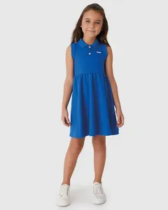 Vestido Polo Menina Rodado Em Malha Texturizada - Carinhoso Azul - 14