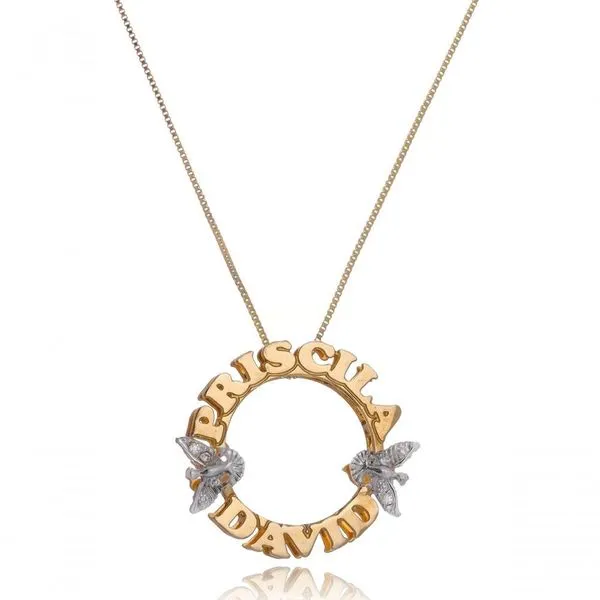 Colar Floratta Joias Personalizado Mandala Nome e Espírito Santo com Zircônia Banhado em Ouro 18K Feminino Colar Floratta Joias Mandala com Nomes e Espírito Santo com Zircônia Banhado em Ouro 18K Feminino