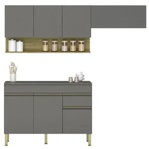 Armário De Cozinha 3 Peças Balcão Com Tampo 120cm Lina05 Z06 Gris-freijó - Mpozenato