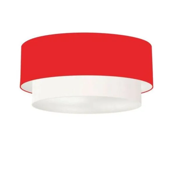 Plafon Duplo Cilíndrico Vivare Md-3065 Cúpula Tecido 80x70cm - Bivolt Vermelho-branco 127/220v