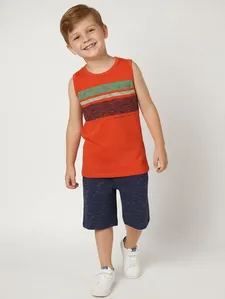 Conjunto Curto Moletinho Infantil Para Menino- LARANJA/MARINHO 4