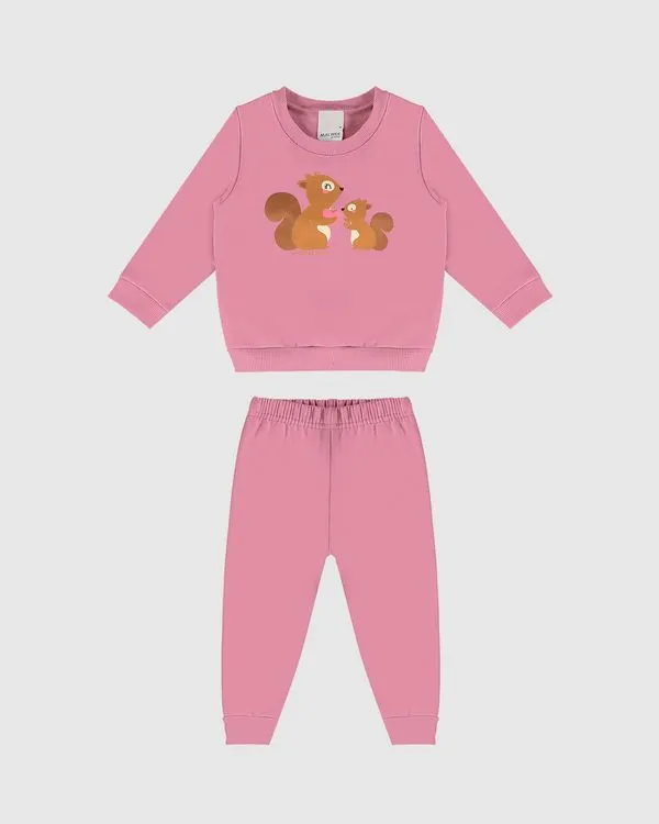 Conjunto Infantil Menina Blusão E Calça Em Moletom Flanelado Malwee Kids Rosa - 1