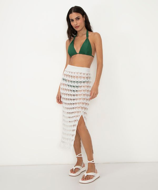 saia midi de crochê com fenda off white M