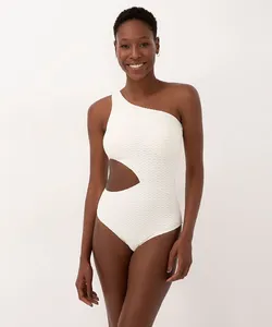 maiô ombro único texturizado cut out proteção uv off white M