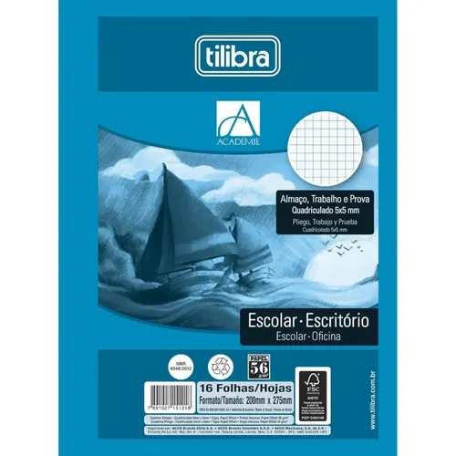 Papel Almaço Quadriculado 5x5 Academie 16 Folhas - Tilibra
