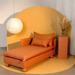 Sofá Modular Chaise Braço Lateral com Pé Bolinha Sôma CabeCasa MadeiraOriginals Marrom Mocha Mousse Mocha Mousse