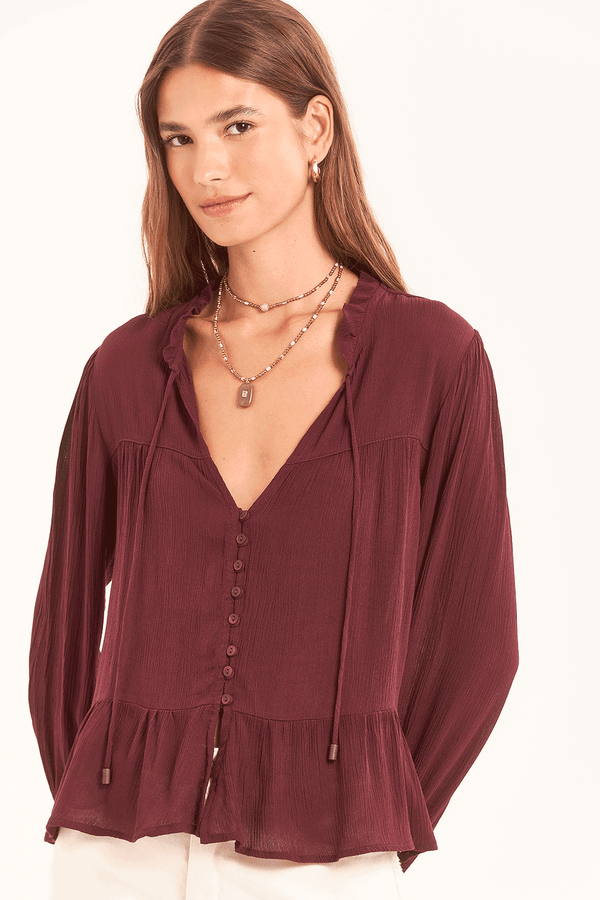 blusa renata manga ampla com botões VINHO JAZZ GG