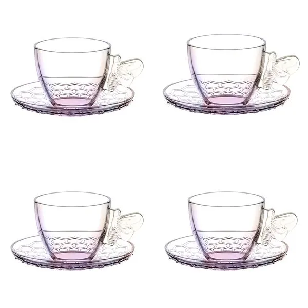 Conjunto 4 Xicaras de Chá Com Pires Bee Rainbow Vidro 200ml JGCH077RB - Hauskraft