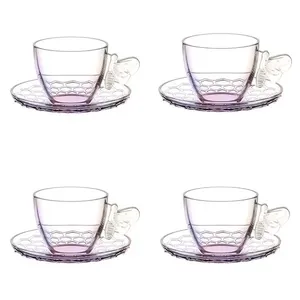 Conjunto 4 Xicaras de Chá Com Pires Bee Rainbow Vidro 200ml JGCH077RB - Hauskraft
