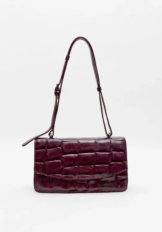 Bolsa Shoulder Couro Croco Bordô U