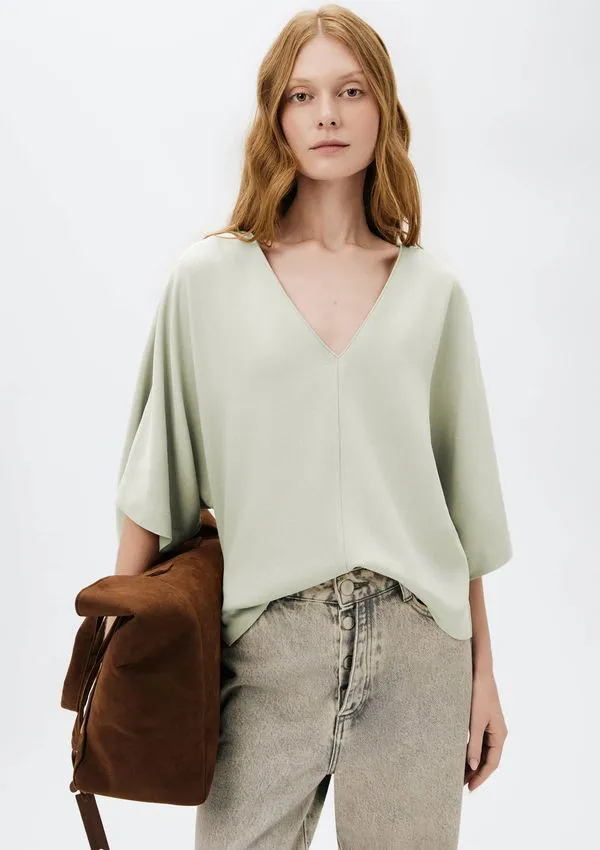 Blusa Feminina Decote V Manga 3/4 - Verde XG