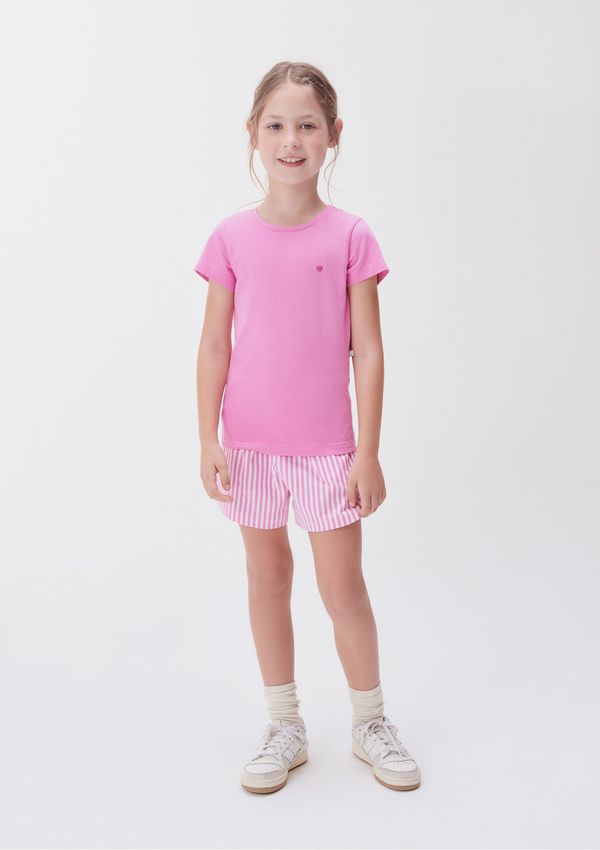 Blusa Básica Infantil Menina Manga Curta Slim Com Bordado Coração - Rosa 010
