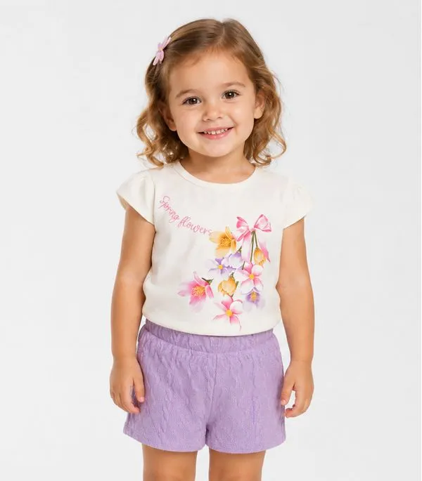 Conjunto Infantil Feminino Blusa Short Trick Nick Bege 2