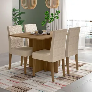 Mesa de Jantar Retangular Poliman Helo com 4 Cadeiras Marrom com Bege