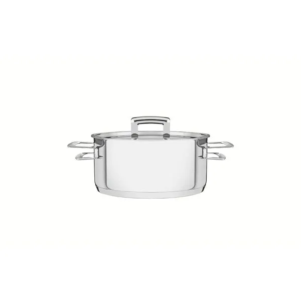 Caçarola Tramontina Brava Rasa Aço Inox com Tampa Plana 16 cm 1,4 L