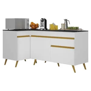 Kit Armário De Cozinha Balcão Canto 90cm E Gabinete Pia 120cm Veneza Multimóveis Mp2157 Branco/dourado Branco/dourado