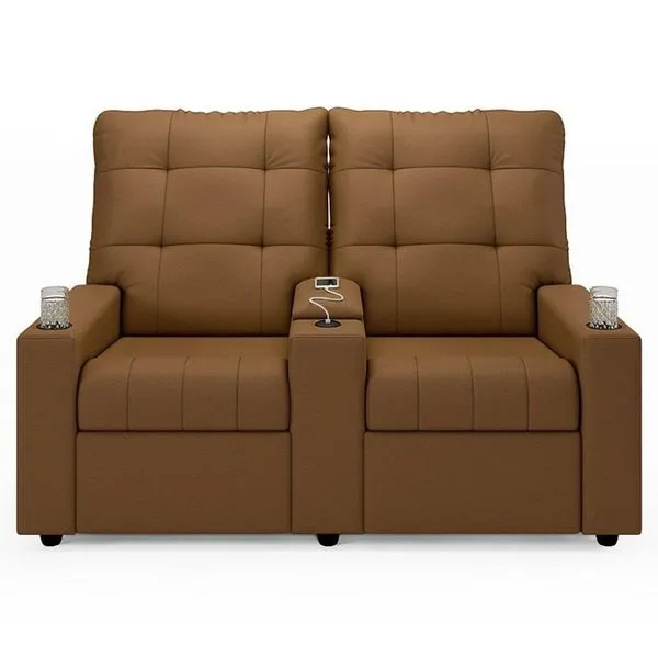 Poltrona De Cinema Reclinável 2 Lugares Baú Usb Mallie Fh9 Pu Caramelo - Mpozenato